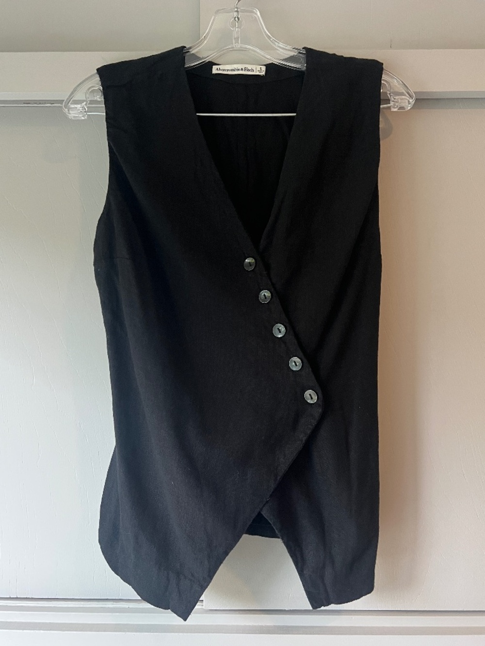 Abercrombie & Fitch Black Linen Blend Sleeveless Button Front Wrap Vest Top S